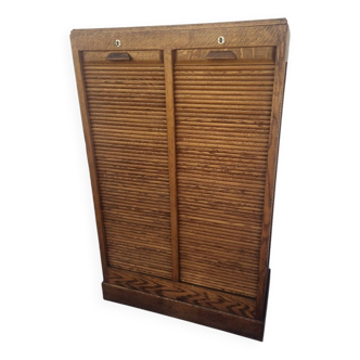 Meuble classeur à rideaux double porte coulissante ancien 1950