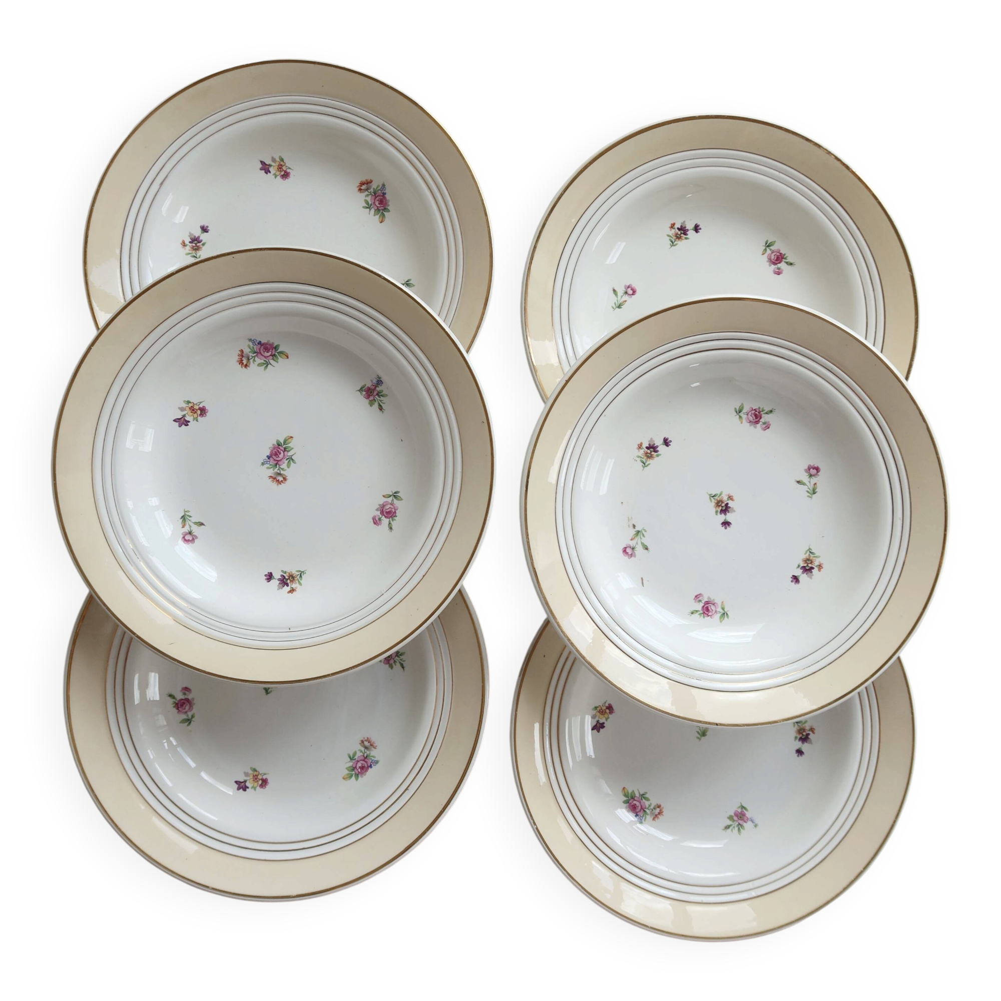 6 assiettes creuses vintage Céranord « Cheverny » porcelaine - Motif fleuri