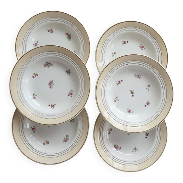 6 assiettes creuses vintage Céranord « Cheverny » porcelaine - Motif fleuri