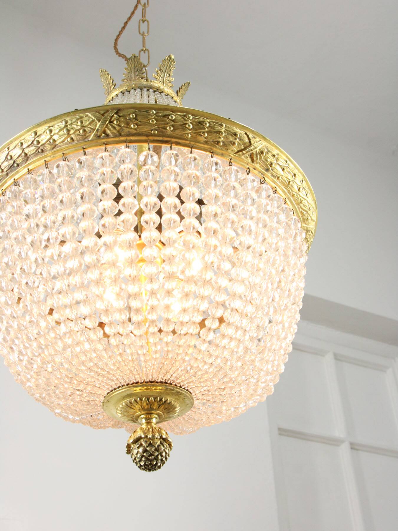 French Empire Crystal and Brass Chandelier, 1940s