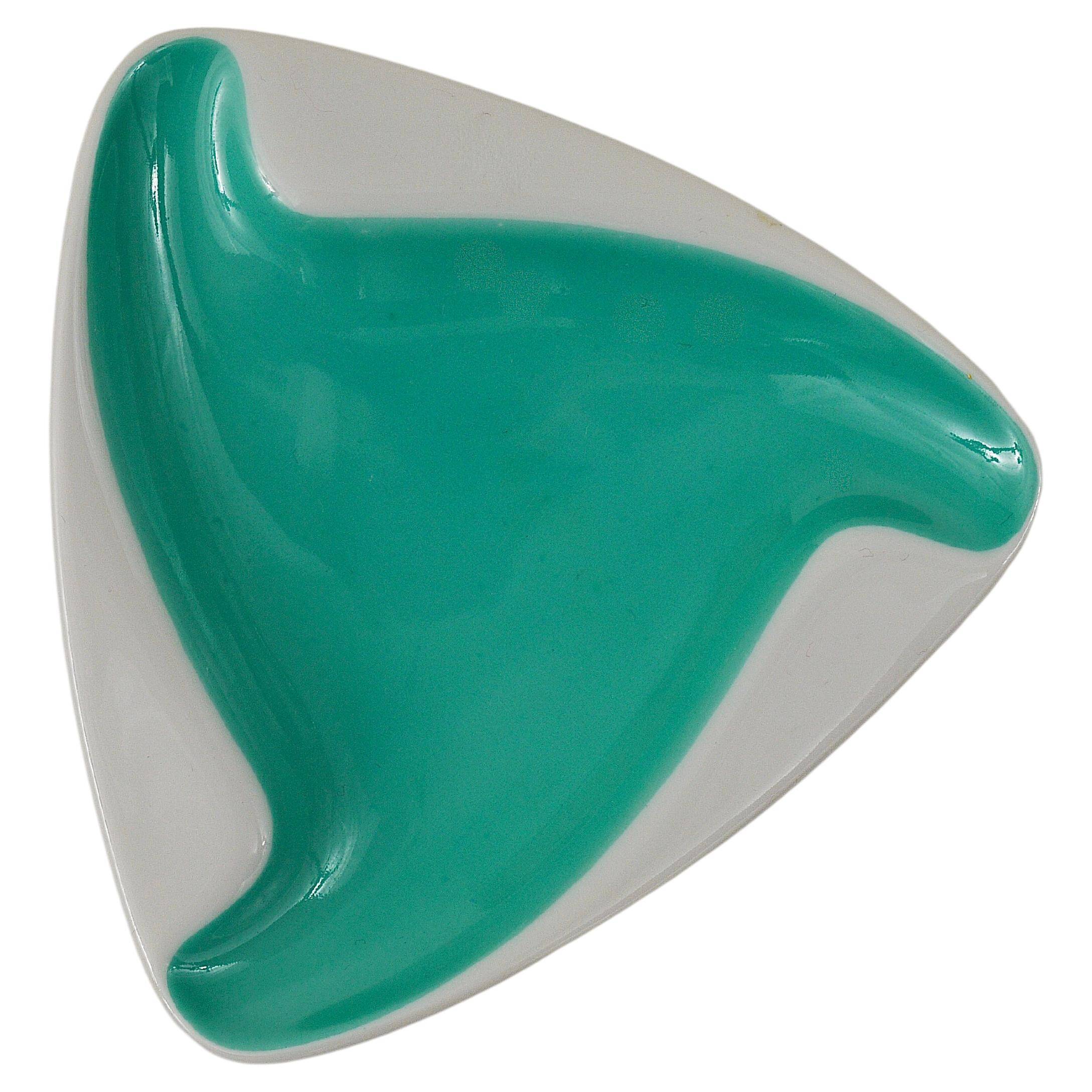 Slim turquoise porcelain ashtray from Augarten Vienna, mid-century, Austria, 1950s.