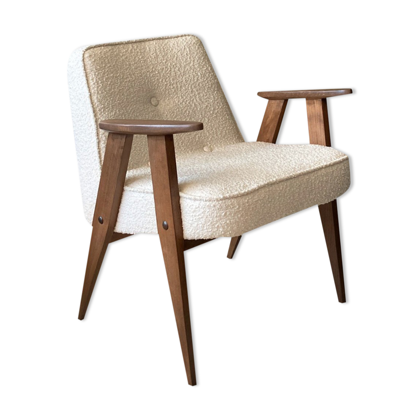 Chaise 366 en tissu boucle conçue en 1962 par J. Chierowski