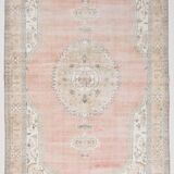 Pale Red & Pink Turkish Vintage Rug, Large Handmade Wool Rug, 216x335Cm