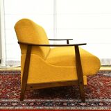 Scandinavian-style yellow boucle sofa with folding function, 1960s