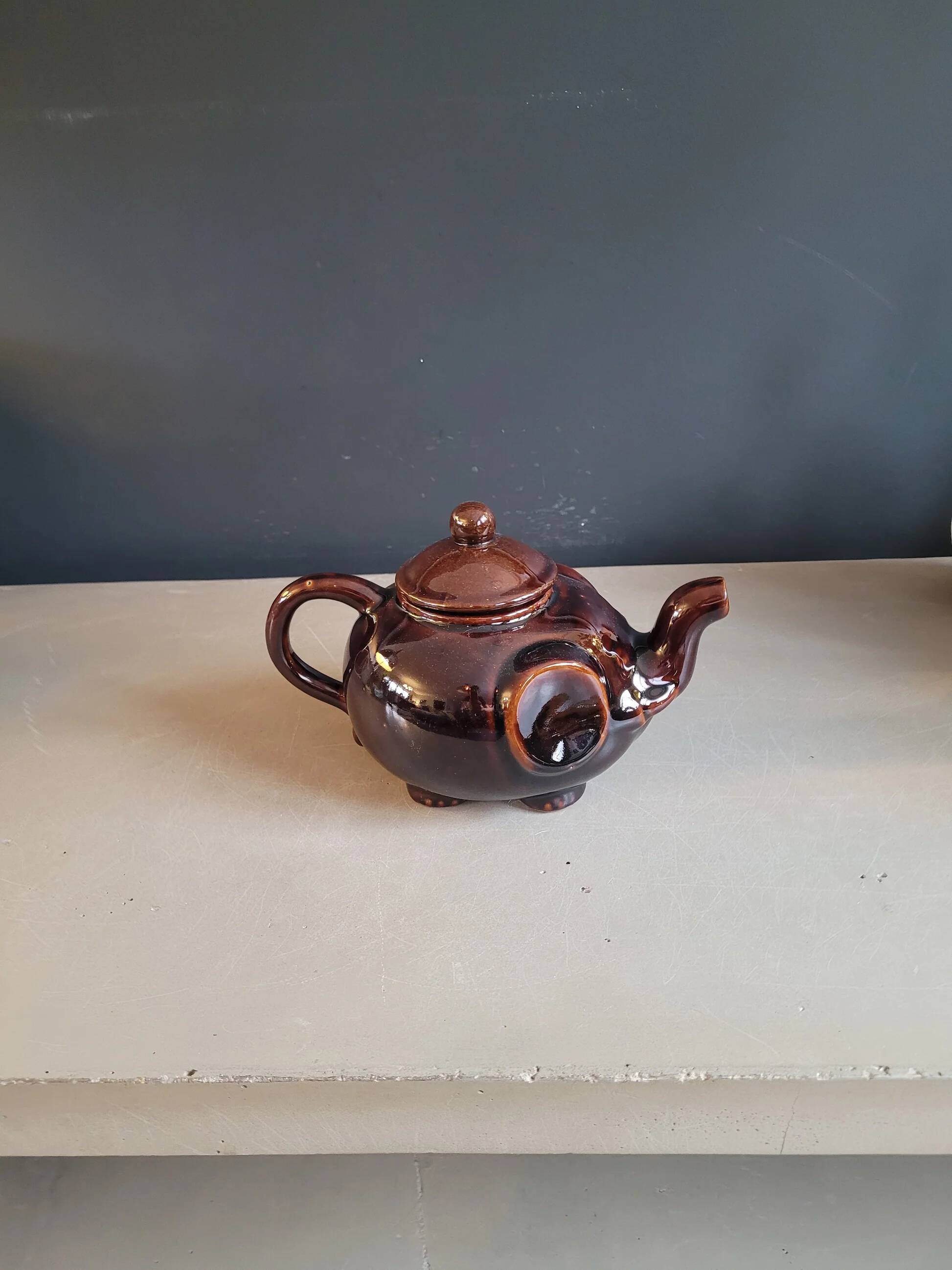 Brown porcelain elephant teapot