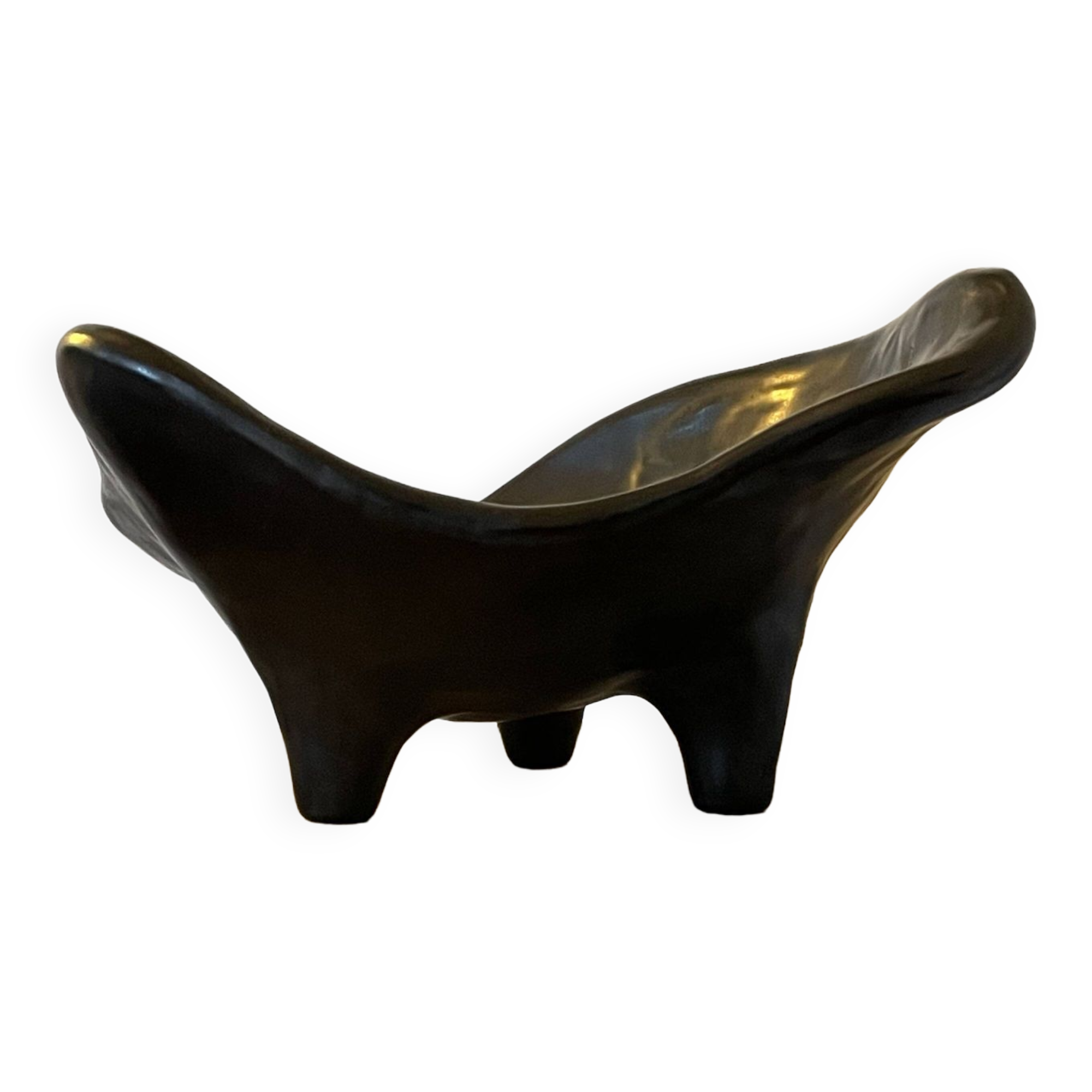Large tripod pocket bowl in black ceramic 1950