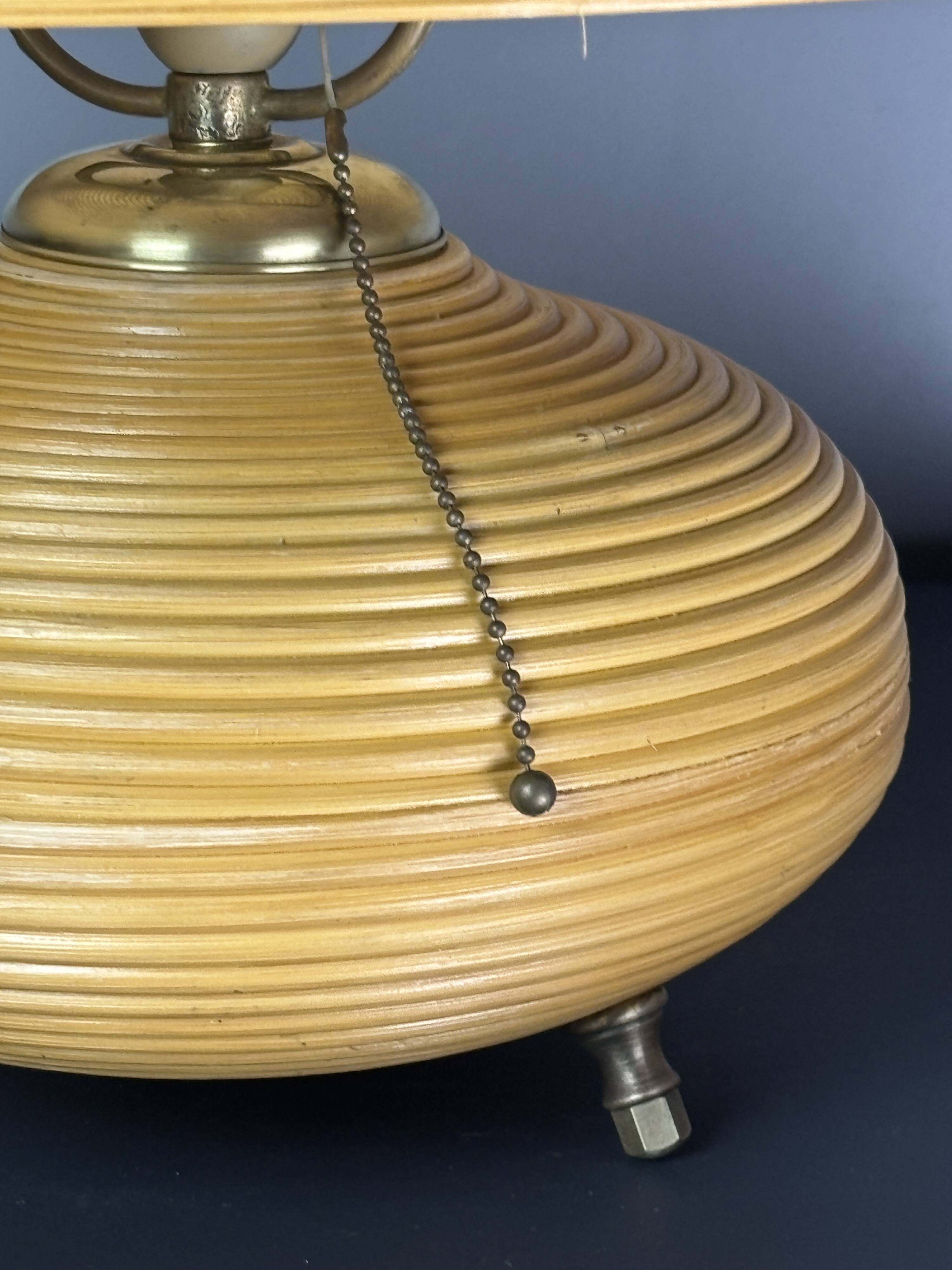 Pencil Reed Rattan Bamboo and Brass Mushroom Table Lamp, Italy, 1970s