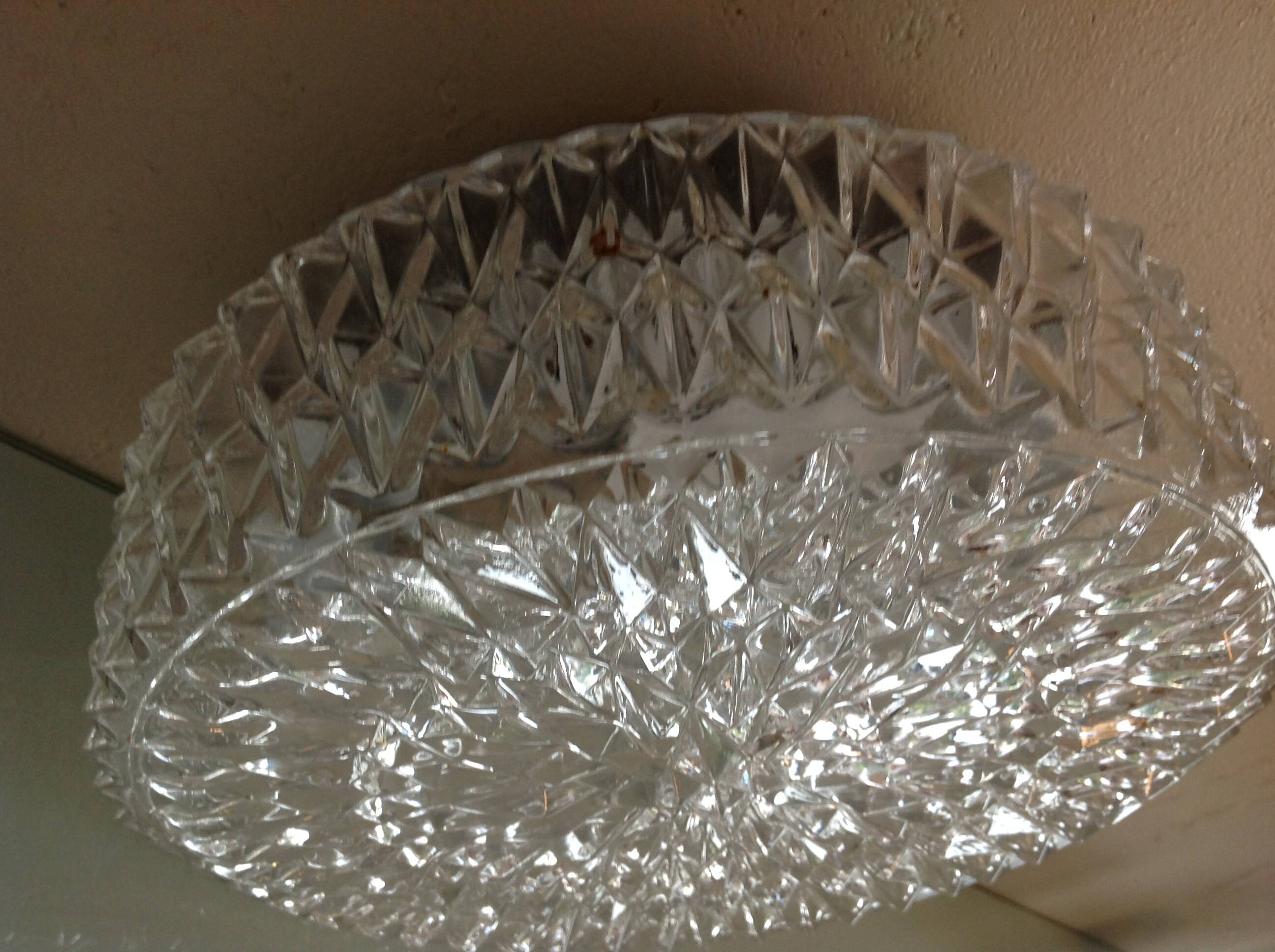 Round diamond-tipped glass ceiling light / vintage 60s-70s