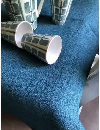 Aqua Blue Hemp Vintage Tablecloth