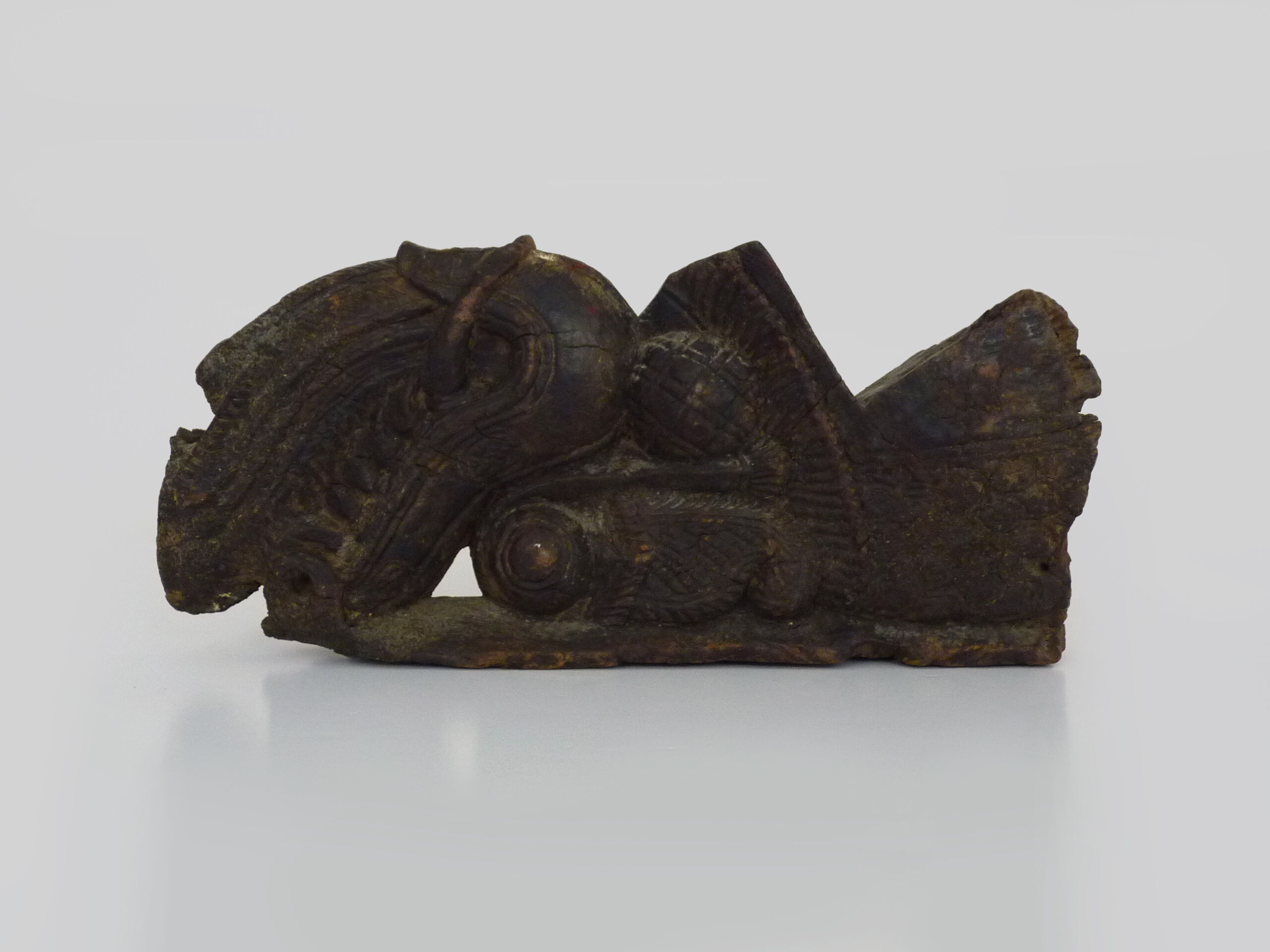 Piece of Indonesian wooden basrelief, chameleon. XIXth