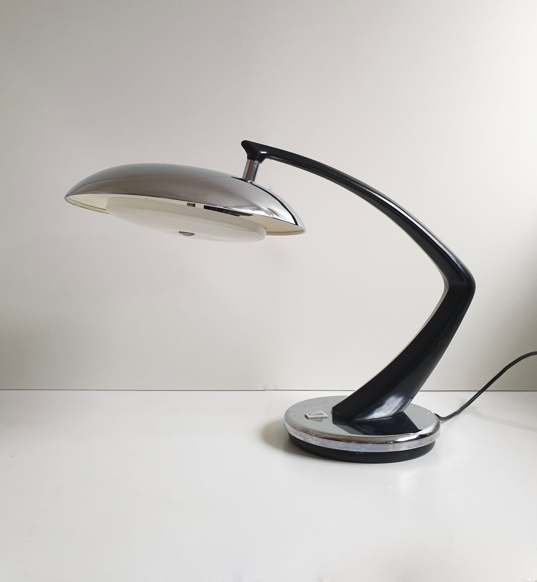 Mid century black and chrome 'Boomerang' lamp from Fase, Madrid, c.1960