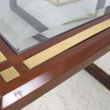 Coffee table with 4 pieces of wooden sofa and gilded brass