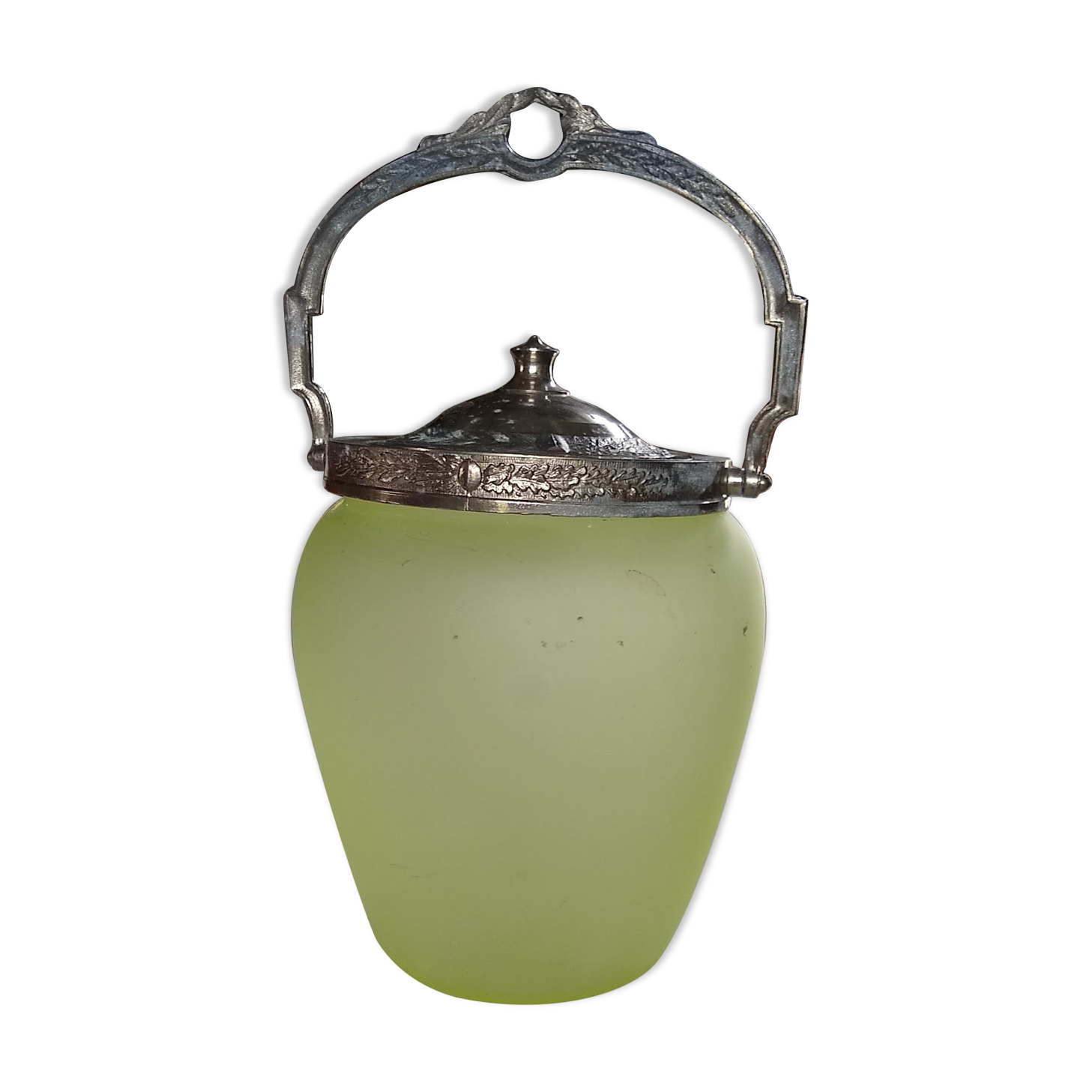 Opaline green glass cookie jar