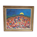 Old oil painting on canvas stamped from the 70s