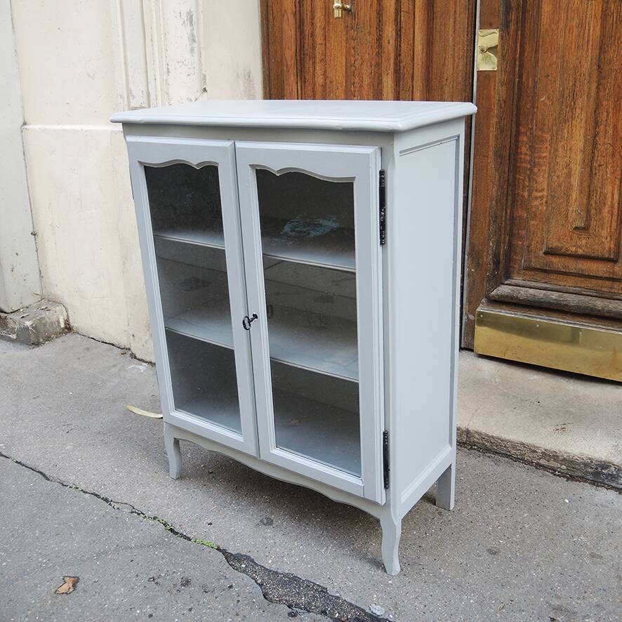 Ancienne vitrine en bois peint gris