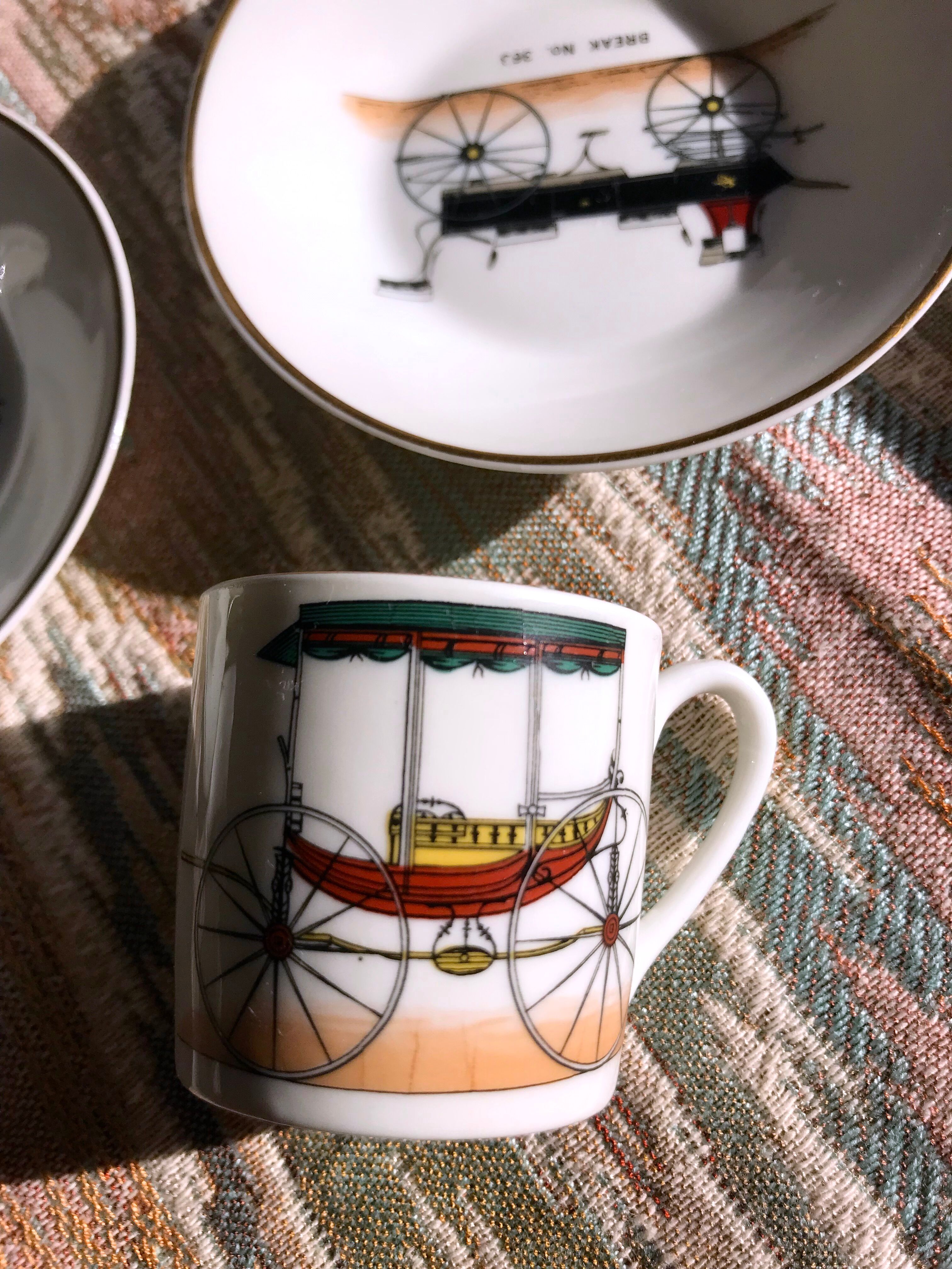 Vintage mocha service collection 6 cups cars real limoges porcelain of paris