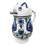 Vintage blue and green ceramic cat-shaped jug carafe