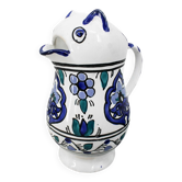 Vintage blue and green ceramic cat-shaped jug carafe
