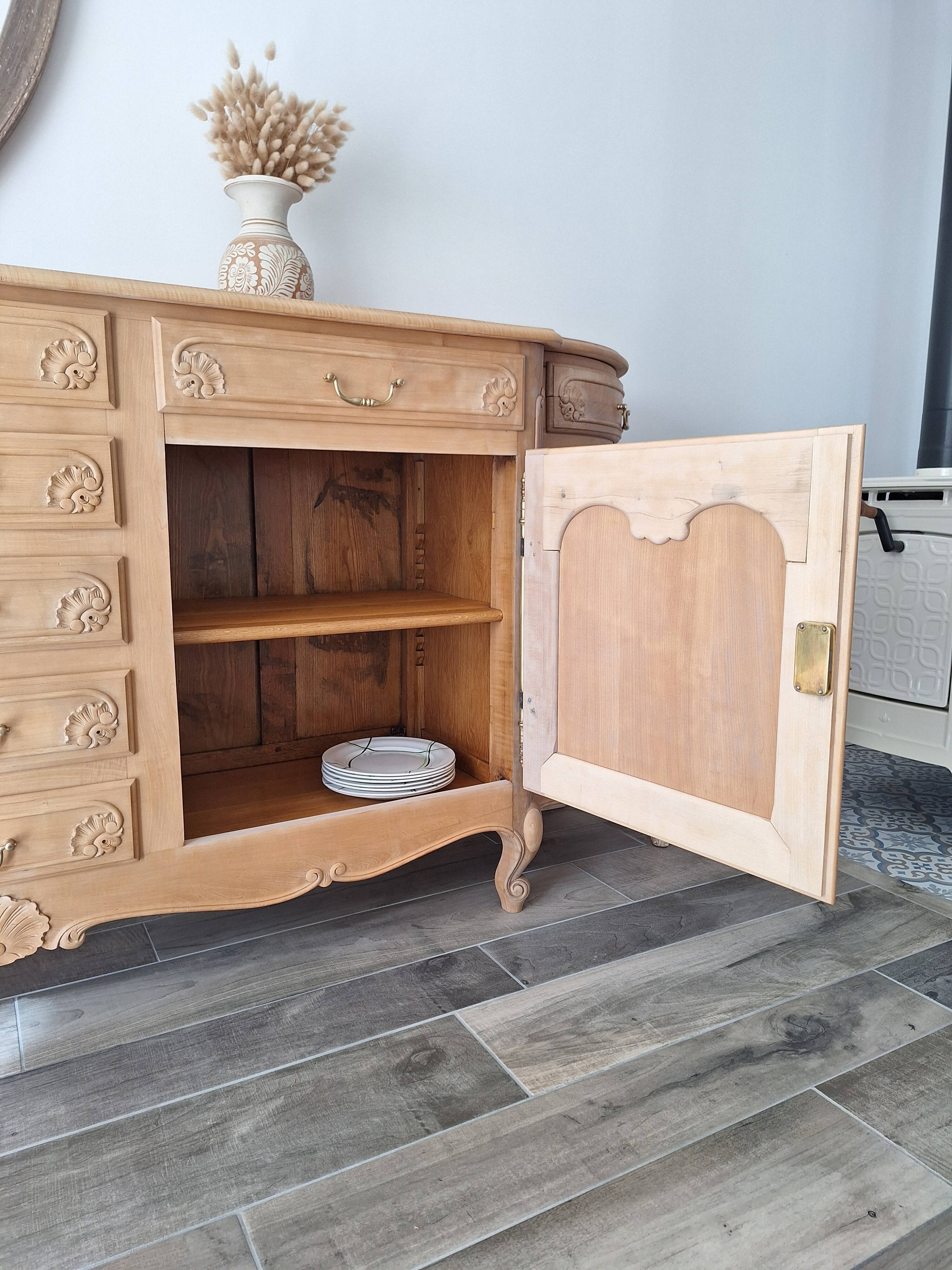 Low buffet in solid cherry wood renovated – Louis XV style – 250 cm