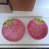 Egouttoir et grand plat barbotine motif framboise