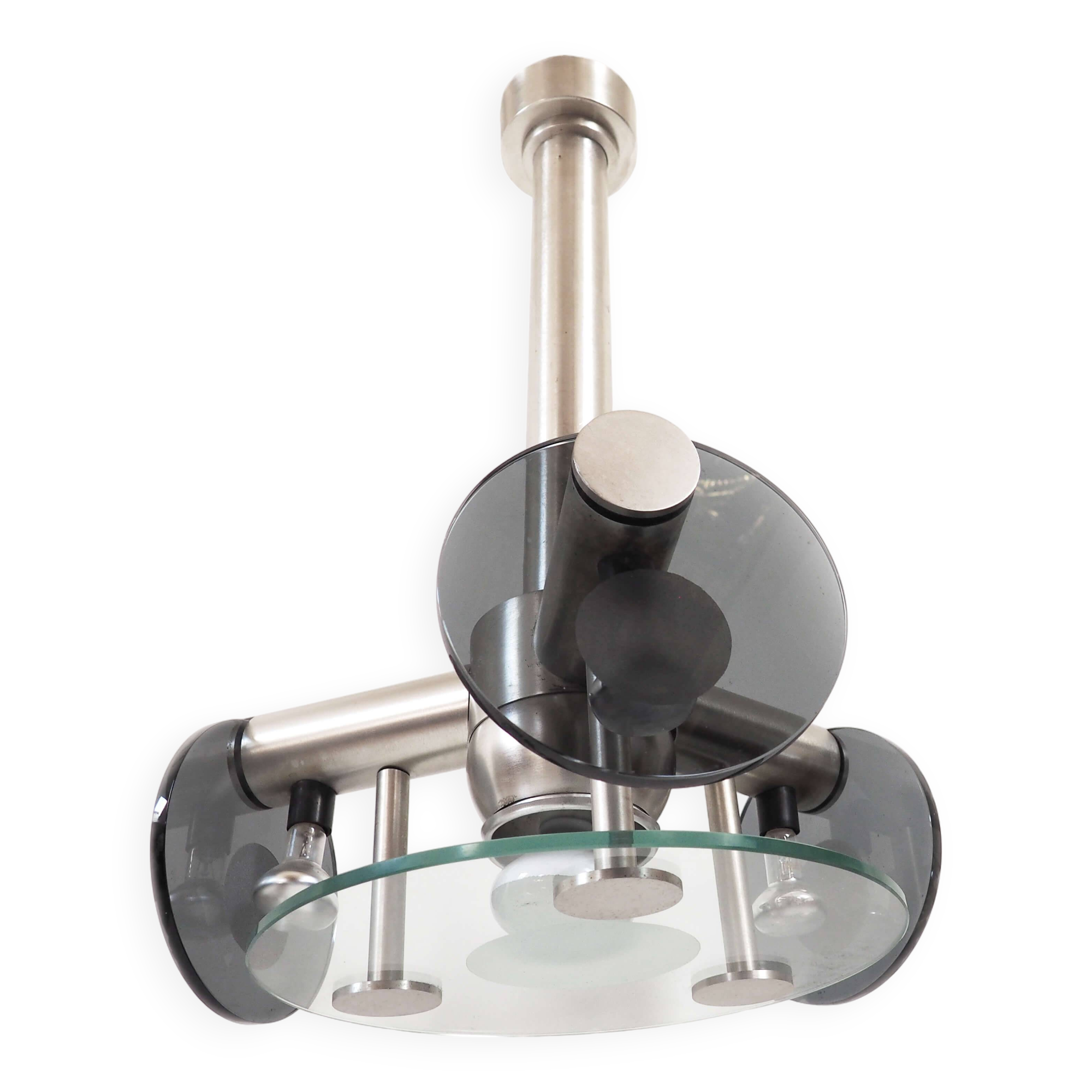 Space age smoked glass and stainless steel suspension