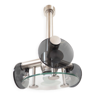 Space age smoked glass and stainless steel suspension