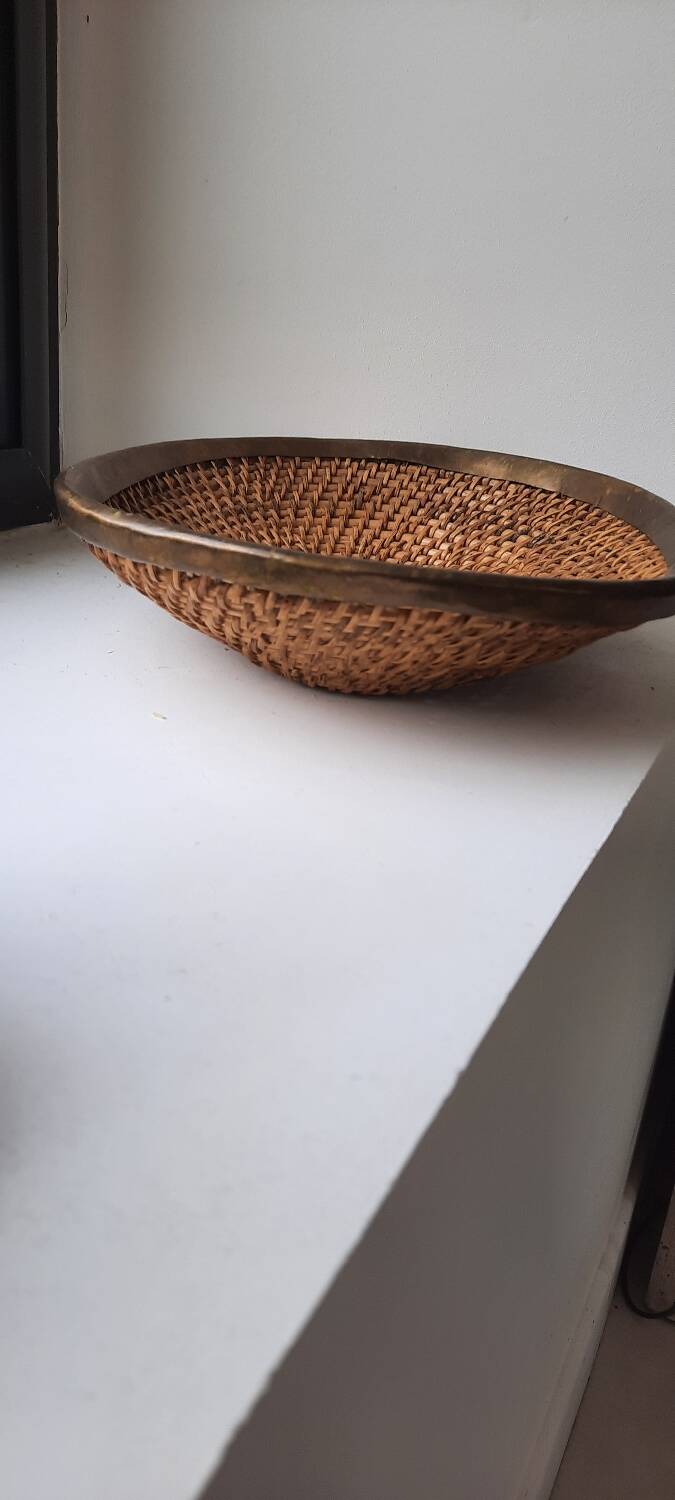 Rattan and brass basket