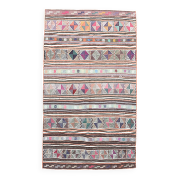 Kilim Vintage Turc, Tapis Berbère Géométrique Multicolore fait main