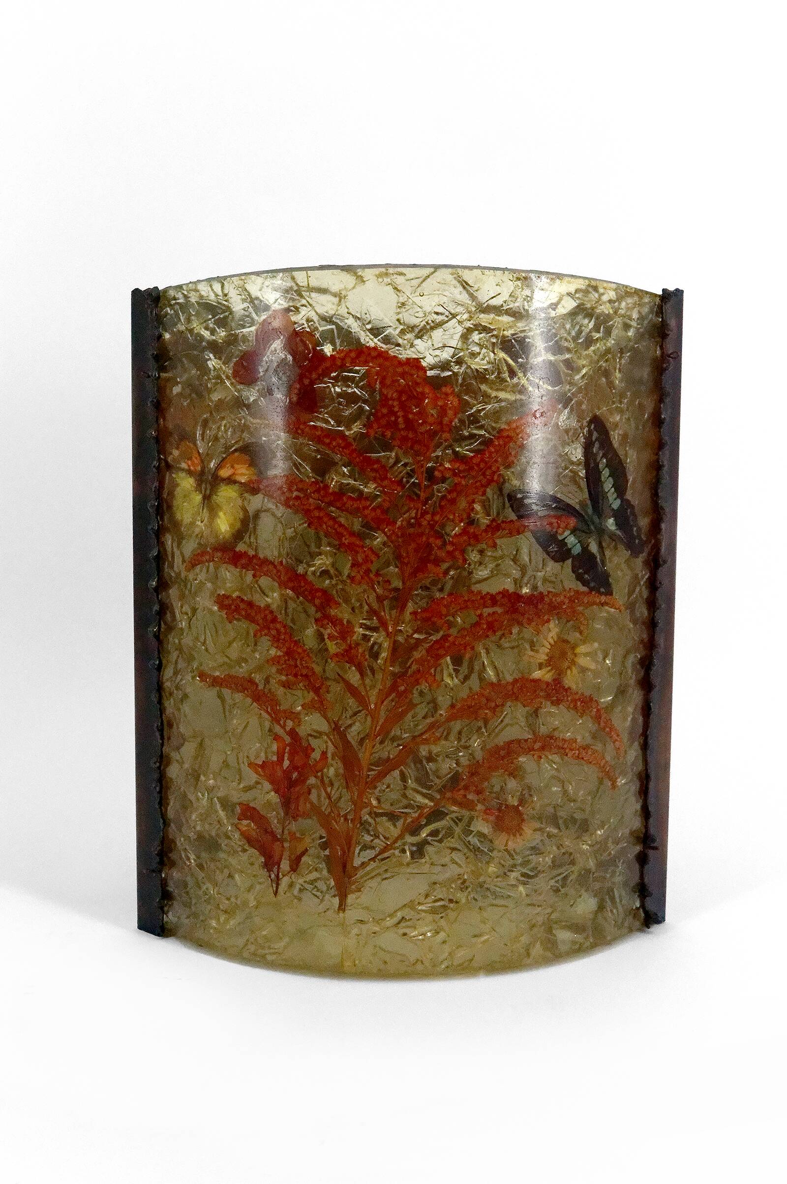 Corner wall light from the potters of Accolay in patinated copper and fractal resin,