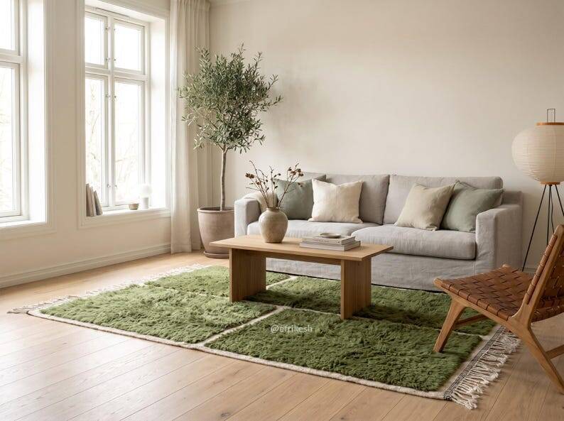 Handmade traditional Moroccan rug green 2/3 m