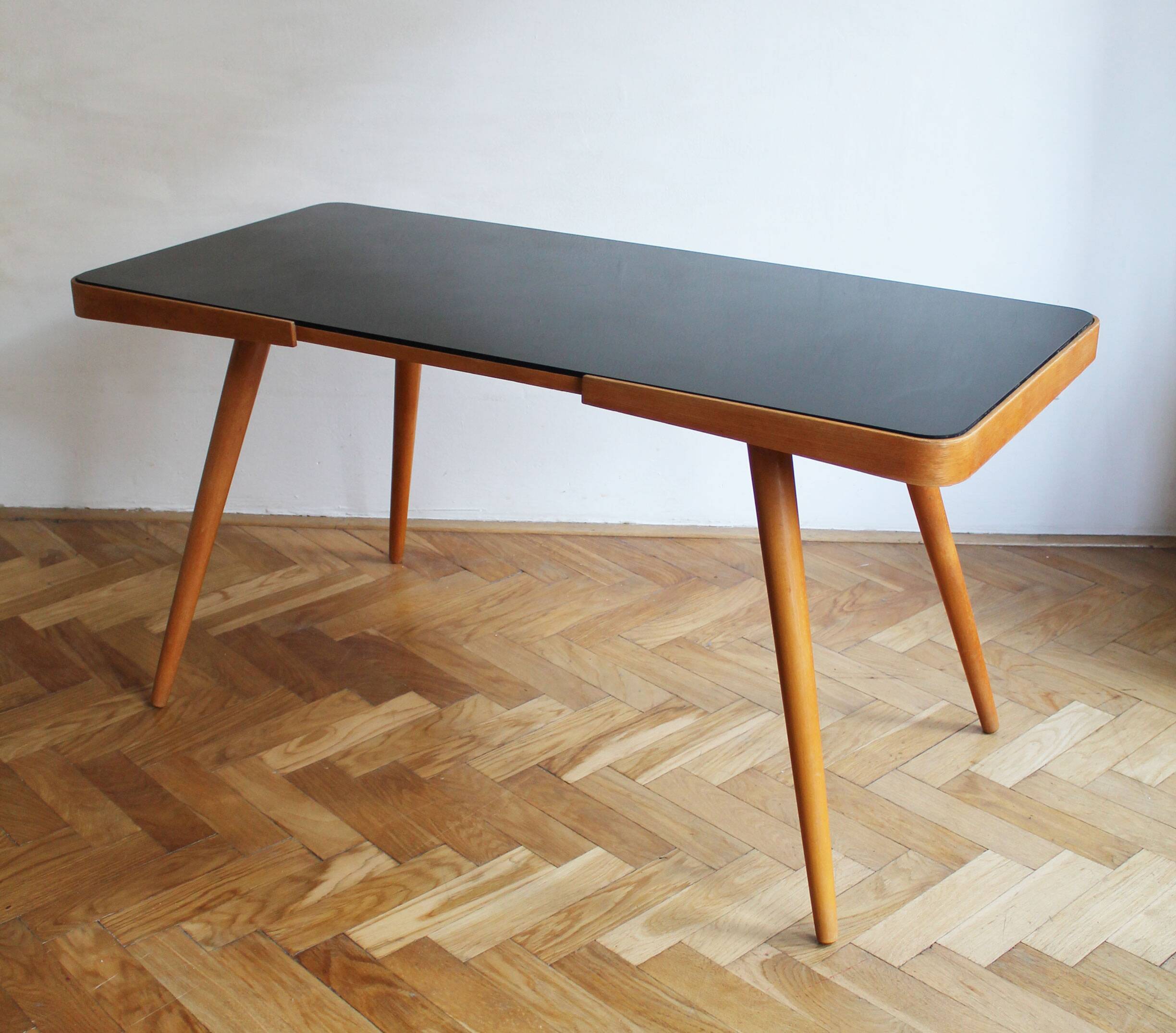 1960's Mid Century Coffee Table with a black opaxite glass by Jiri Jiroutek
