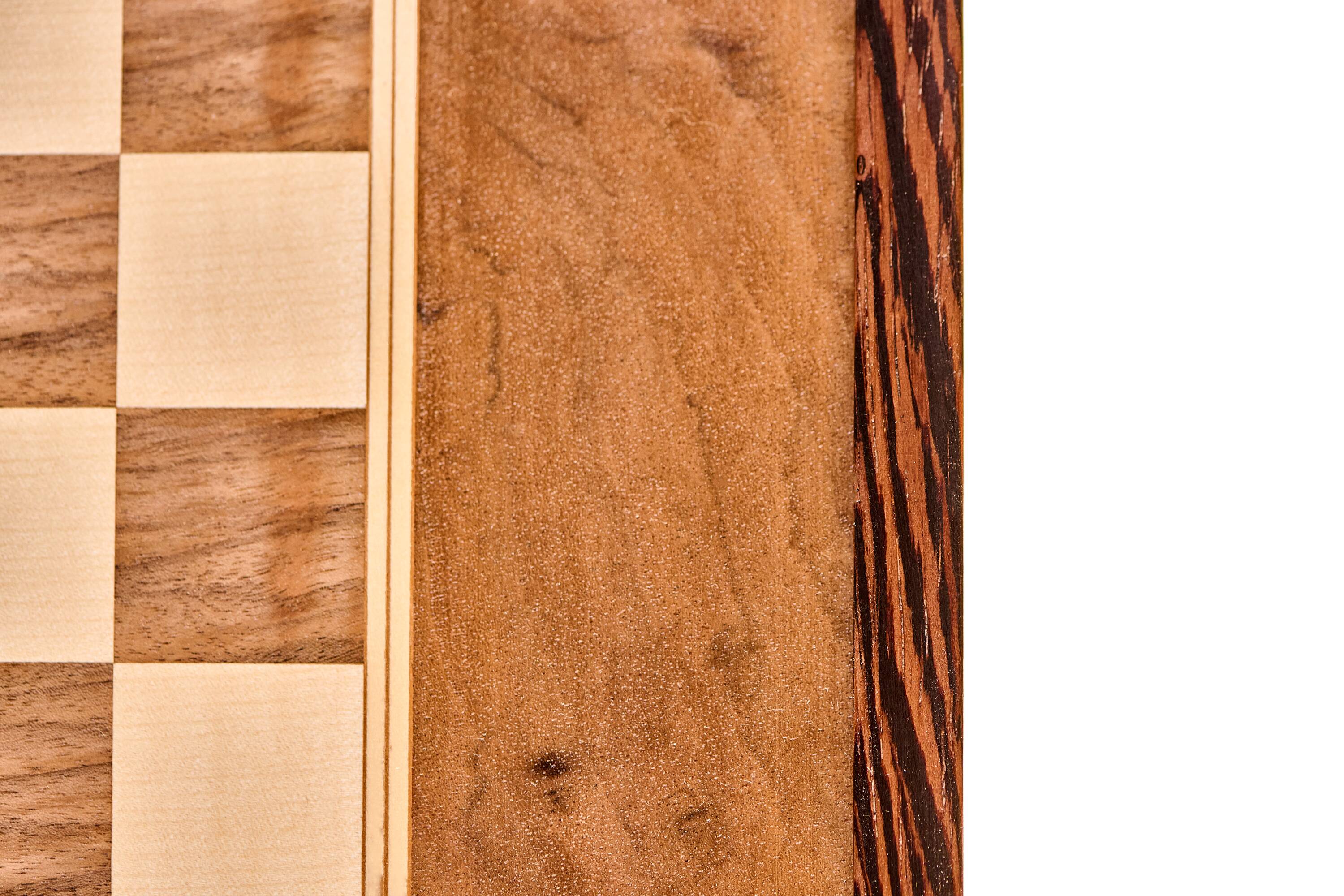 Walnut and maple chessboard