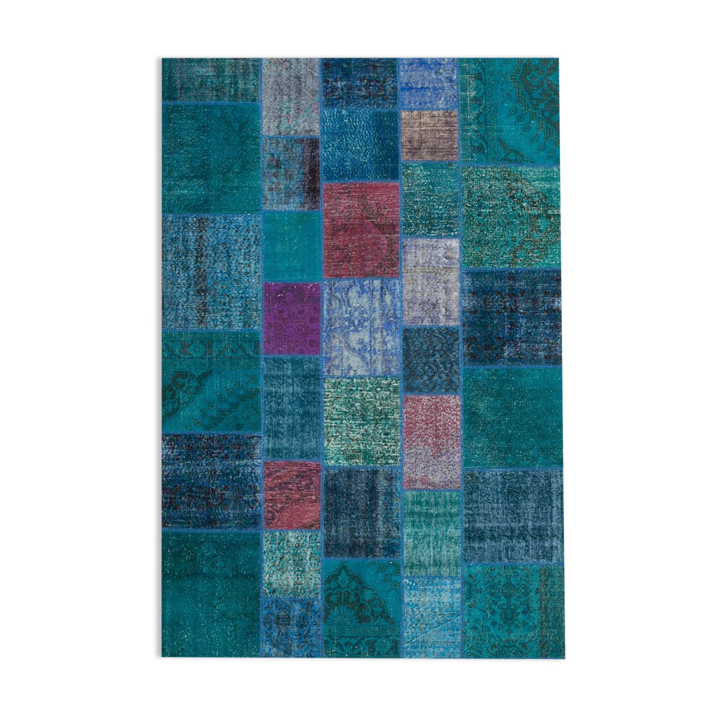 Handmade oriental contemporary 204 cm x 300 cm turquoise patchwork carpet
