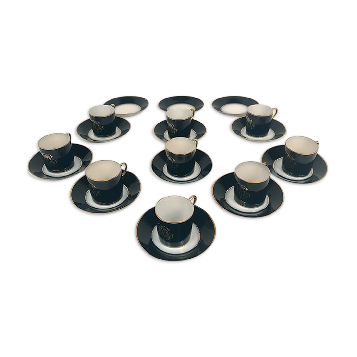 Together, Limoges, Jean Pouyat cups and sub-cups blue oven background