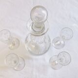 Bohemian crystal liqueur service Baccarat St Louis carafe glasses signed by an anchor