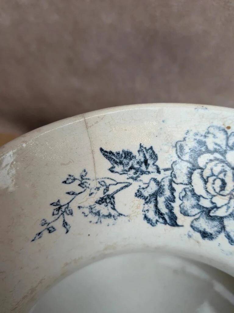 Small chubby antique jug in ironstone – blue floral decoration
