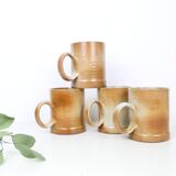 Set of 4 stoneware mugs, artisanal pottery, 1980