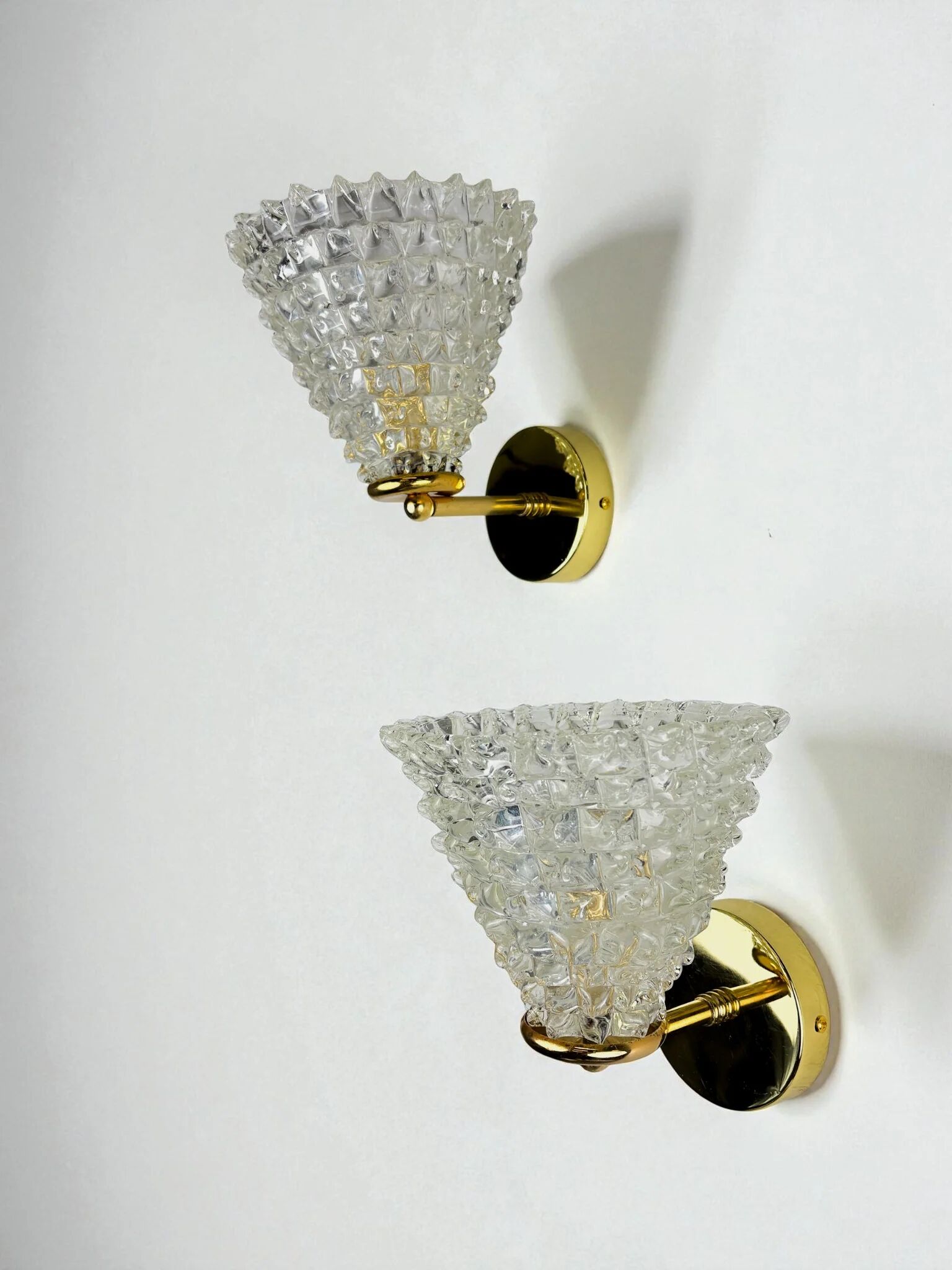 Pair of Mid-Century Barovier & Toso "Rostrato" Murano Glass Wall Lamps, Italy 1960s