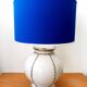 Longwy faience lamp with custom blue shade