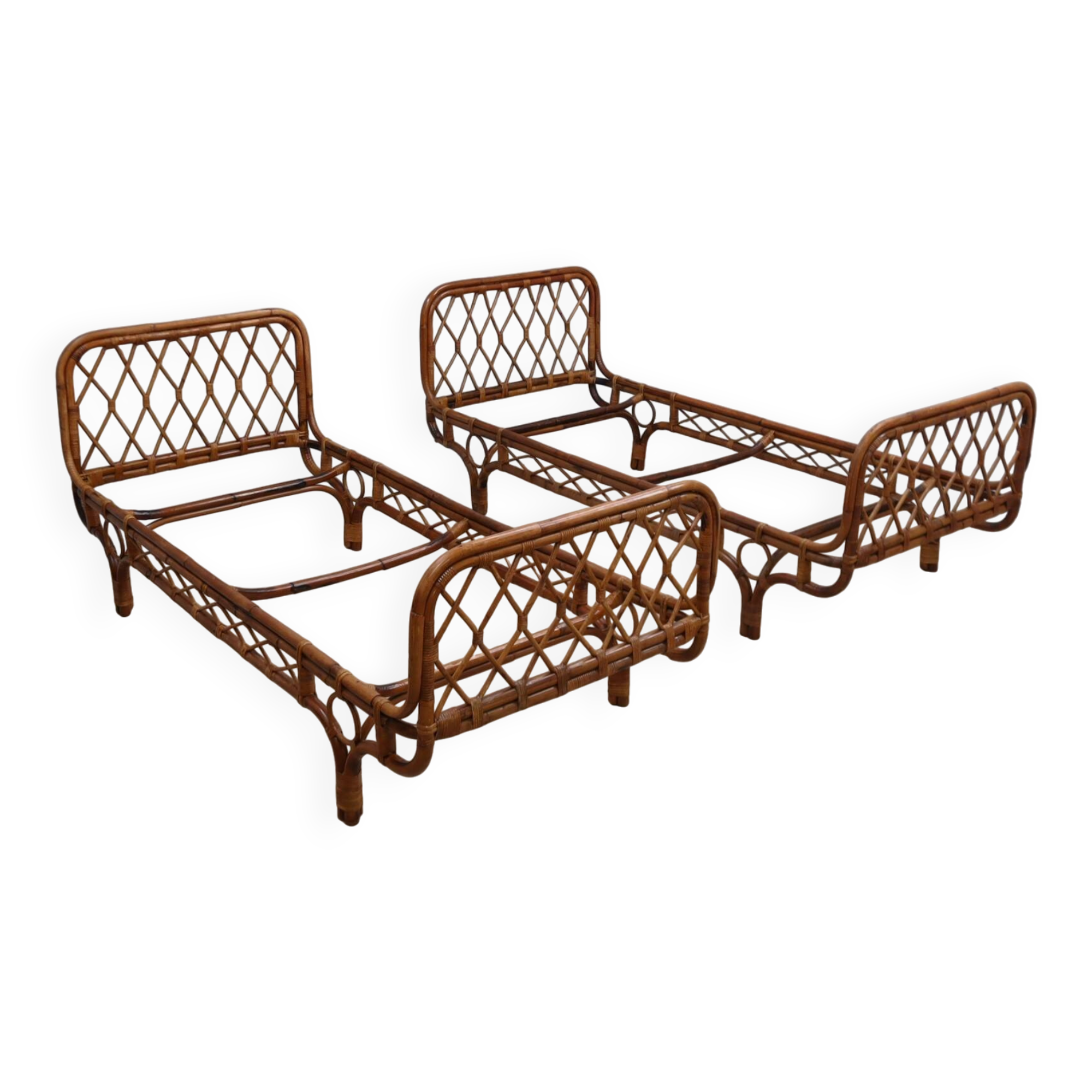Pair 1960s Franca Helg Bonacina Rattan Malacca Daybeds