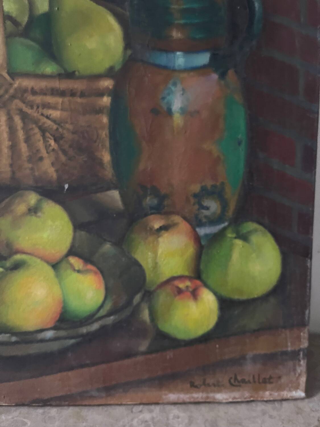 Still life of apples and pears, signed Robert Chaillat