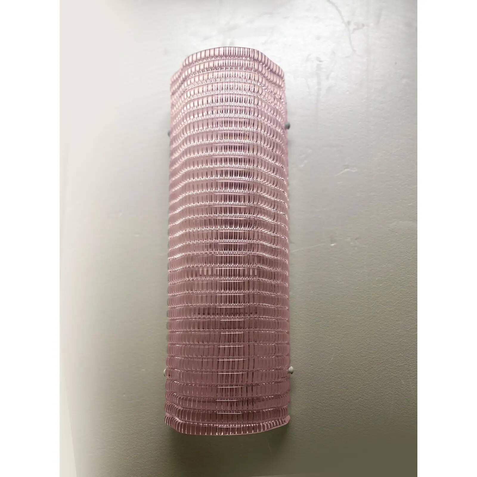 Set of Two Diamanted Pink Rectangular Murano Glass Wall Sconce