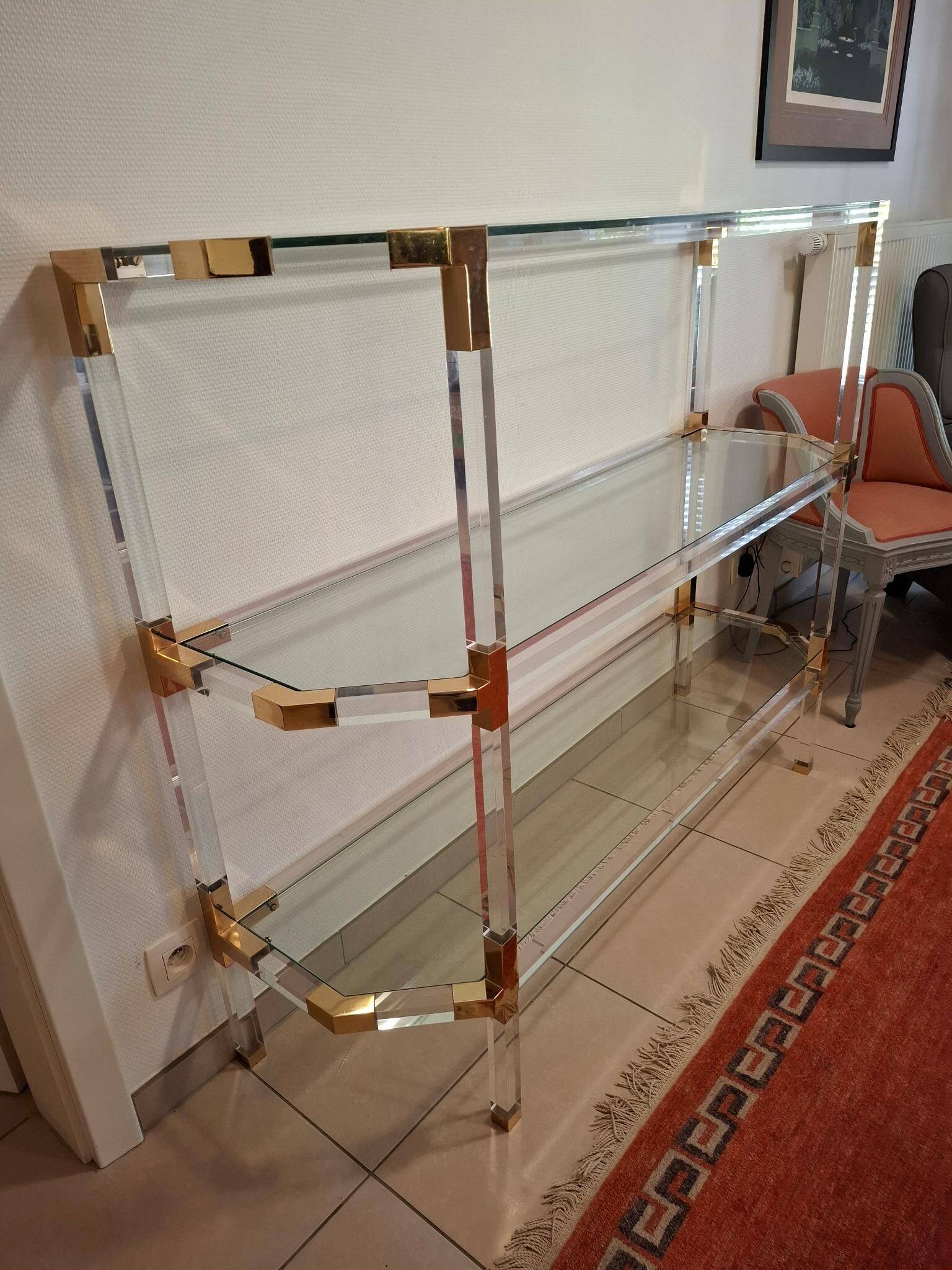 Hollywood Regency Bookshelf - Lucite & Brass - 1980s
