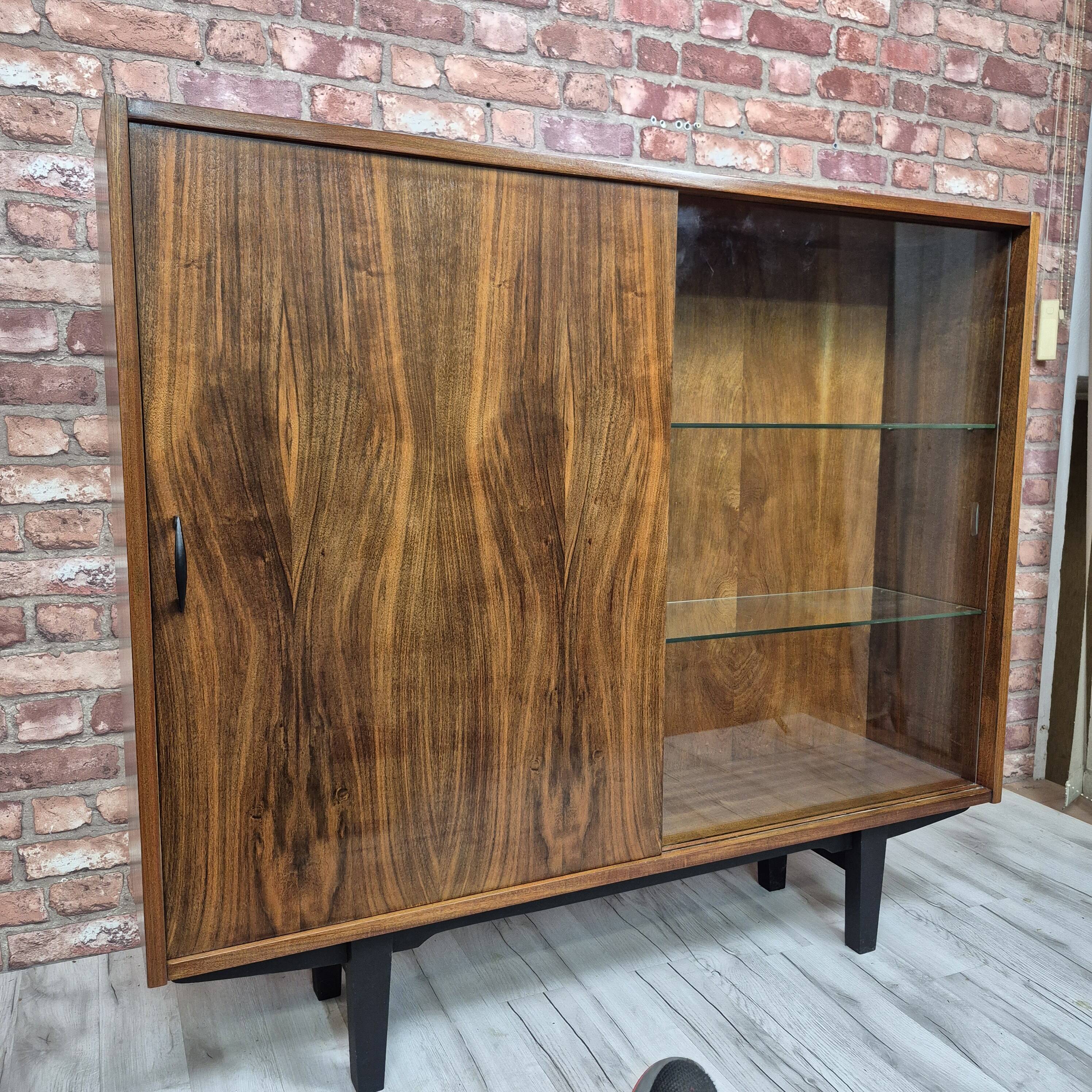 Restored "Violetta" Display Cabinet in Walnut & Mahogany – Poland 1960s