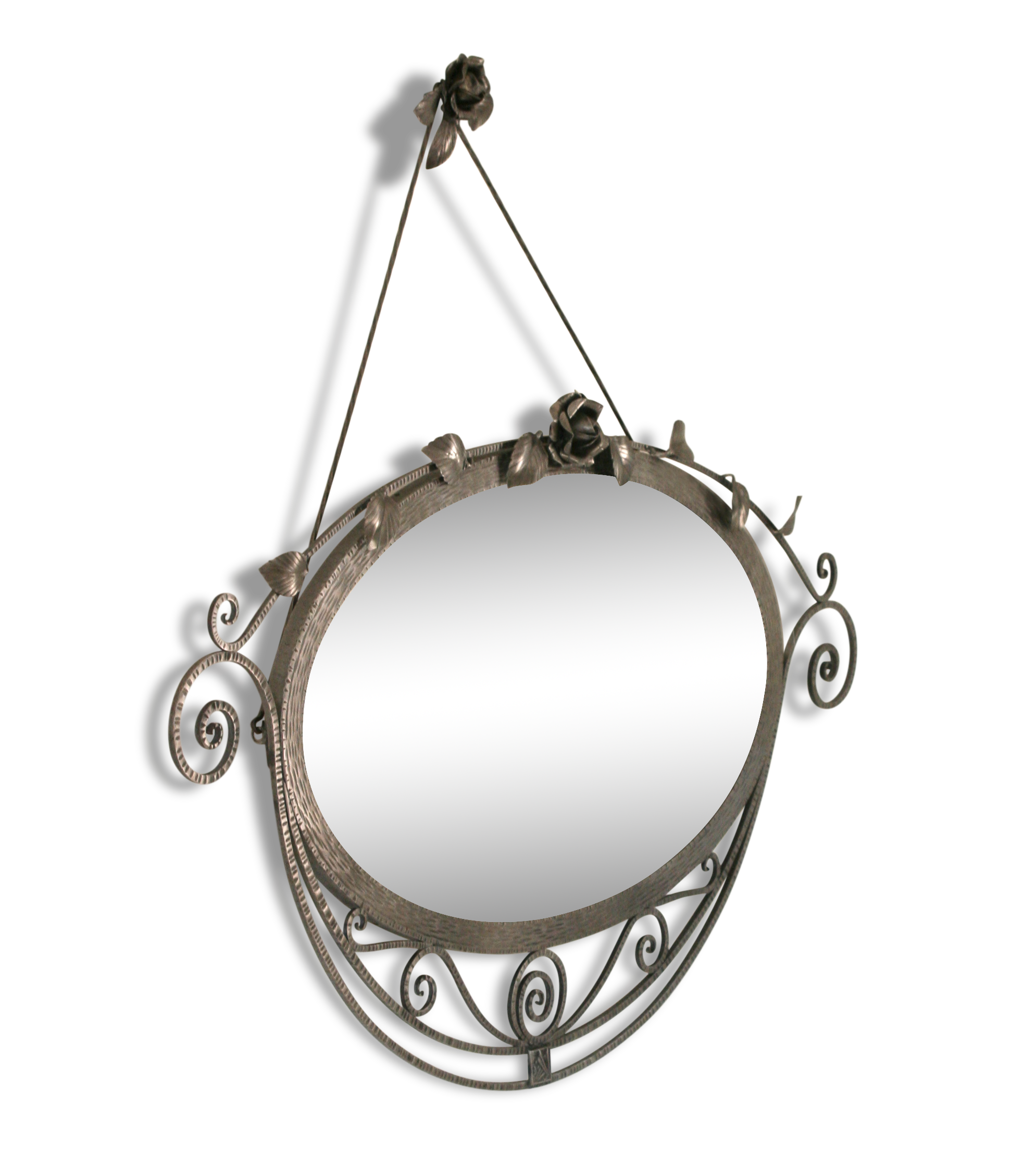 Beaten brushed wrought iron mirror