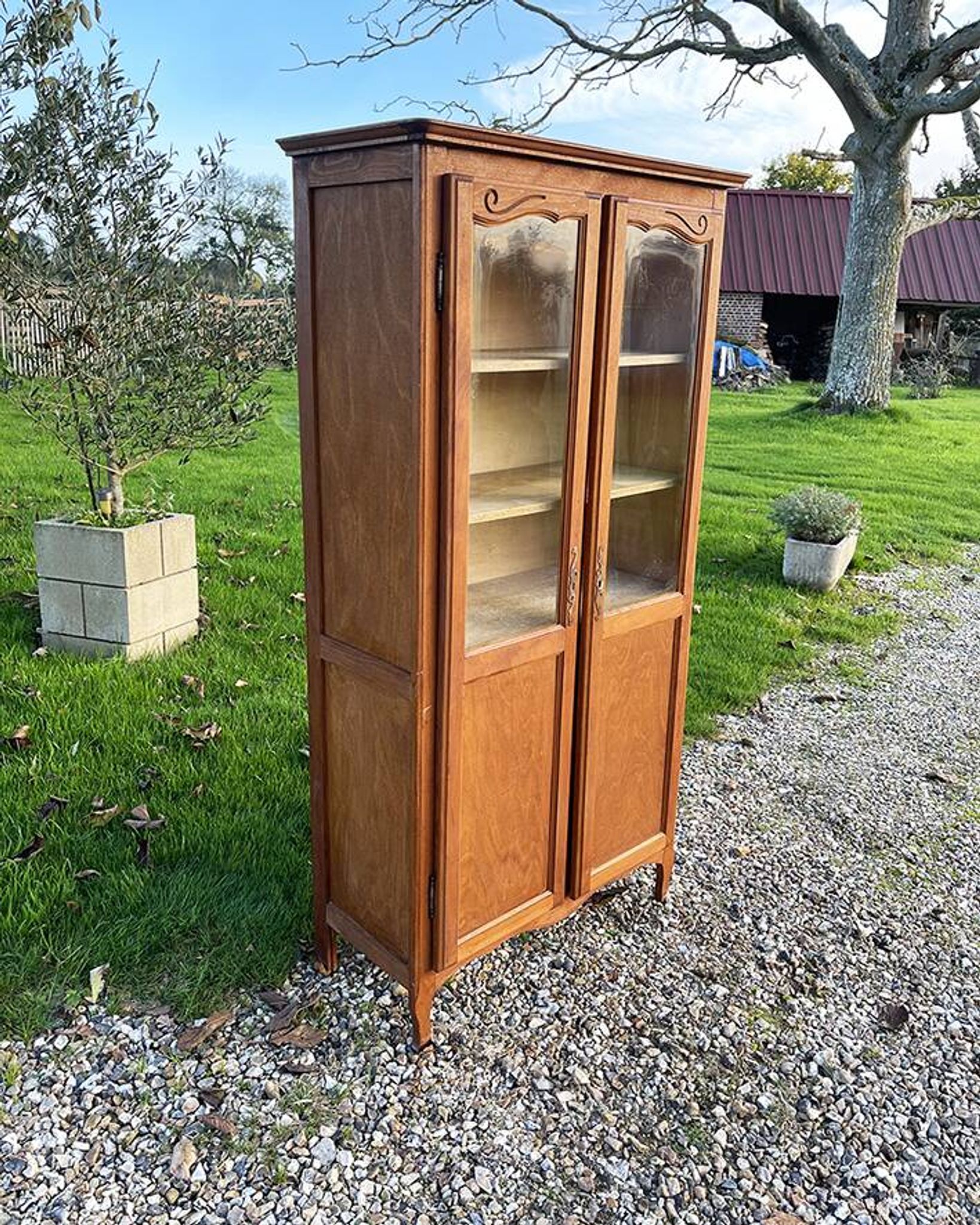 Old light wood display cabinet