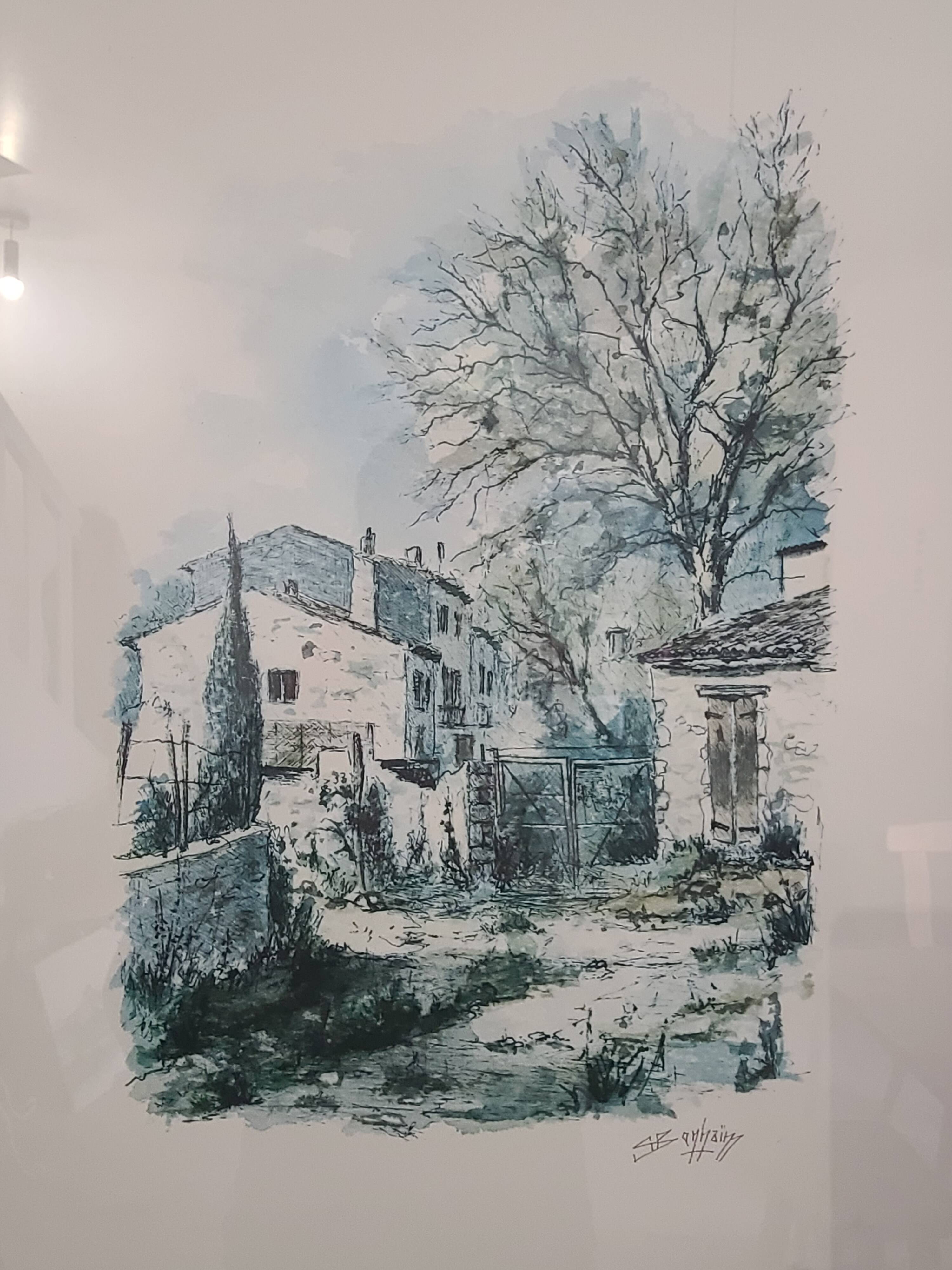 Magnificent Print (Lithograph/Watercolor) Provençal Village Scene