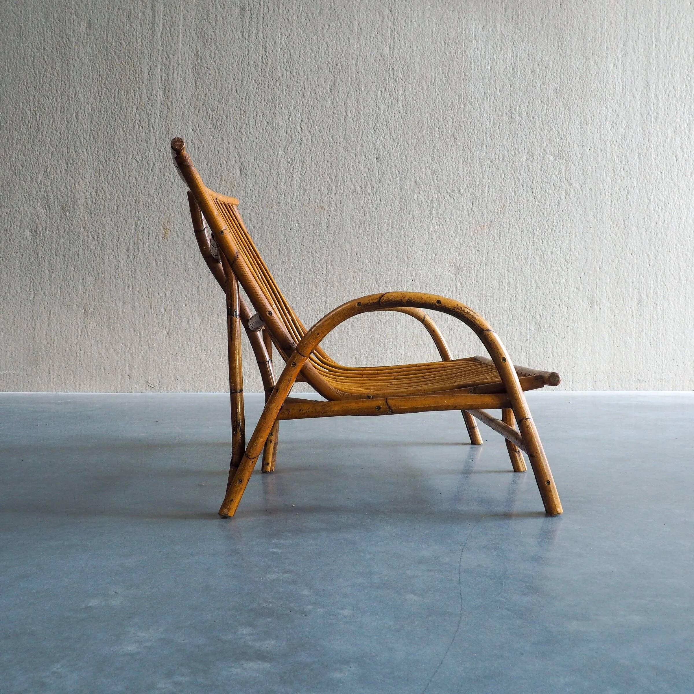 Mid-century rattan & bamboo two-seater lounge sofa
