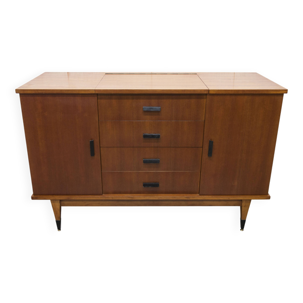 Coiffeuse enfilade teck 1960 4 tiroirs 2 portes et miroir