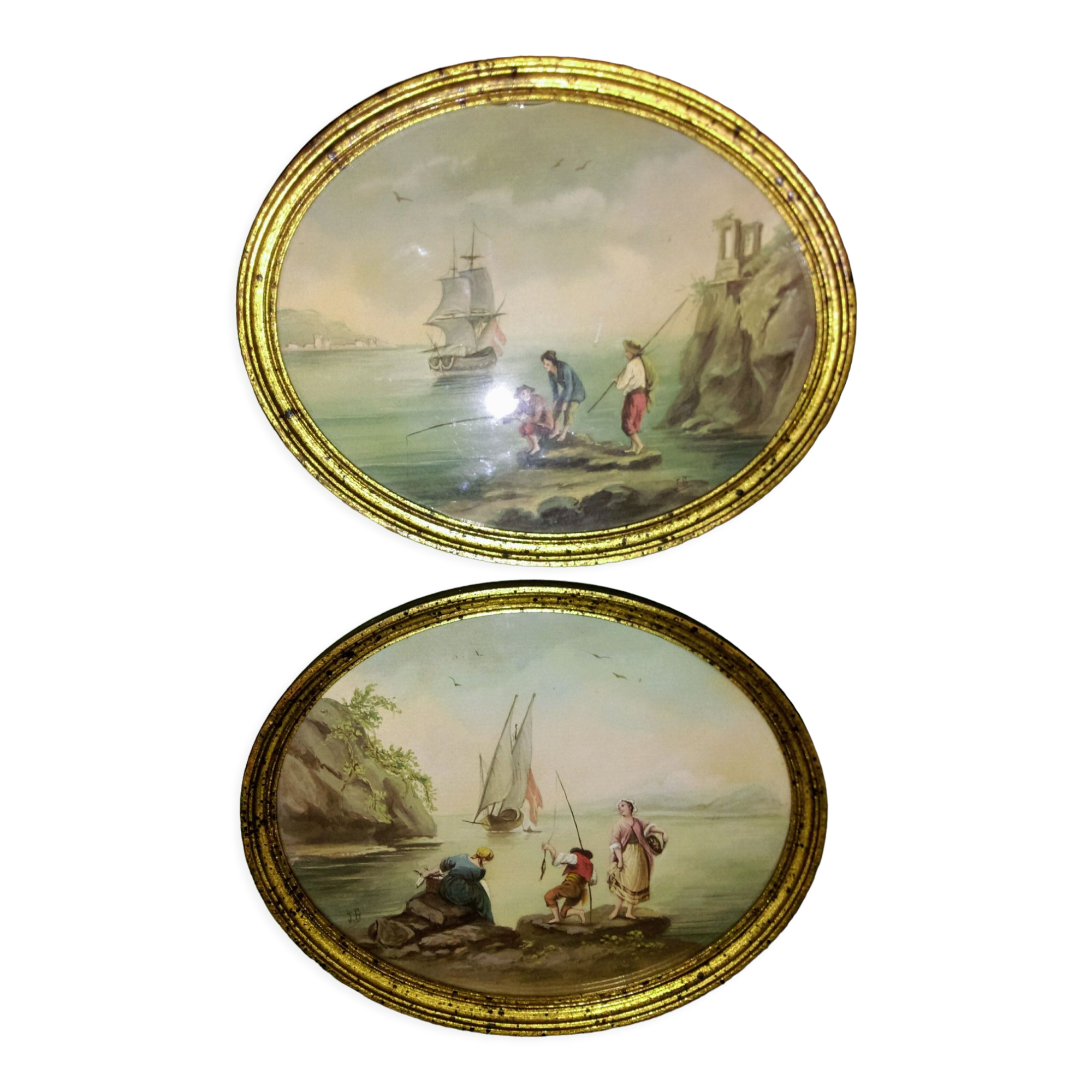 Pair of oval marines signed 19th